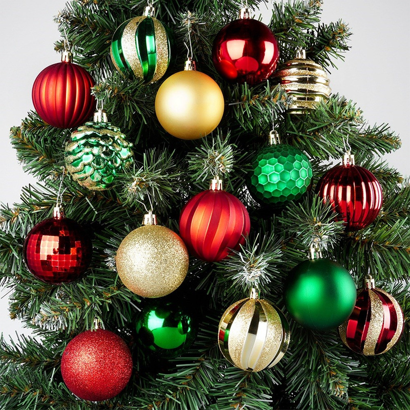 Christmas Baubles Unbreakable Red Green Gold 6 cm 60 pcs